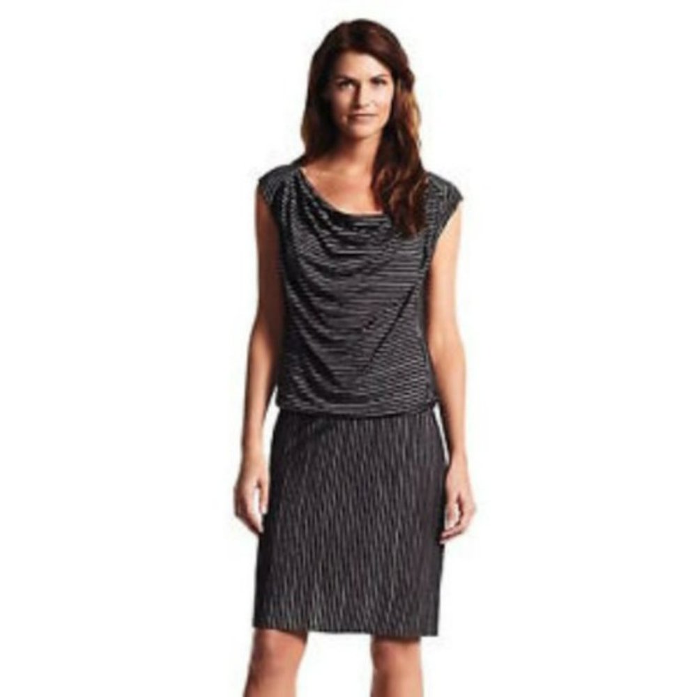 Derek Lam Design Nation Stretch Short Stripe Drop Waist Dress Large L Linen
